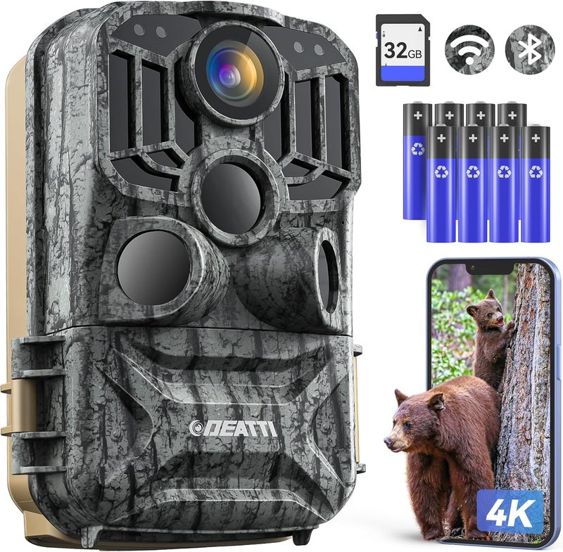 DEATTI Trail Camera 48MP 4K Game Camera with 8 Batteries 32GB SD Card,WiFi Bluetooth Connection,Trail Cameras with Night Vision Motion Activated Waterproof for Wildlife Deer Outdoor 0.1s Trigger Time - Image 1